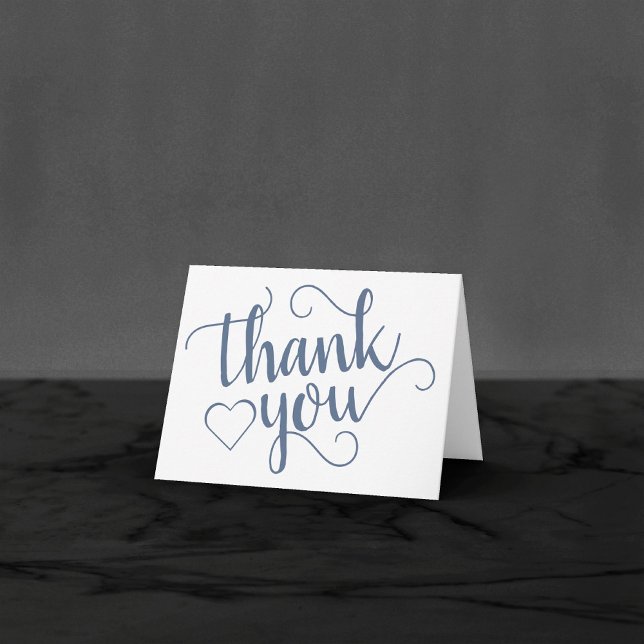 Carte De Remerciements Script d'ardoise simple | Dusty Smoke Blue Heart P (Créateur téléchargé)