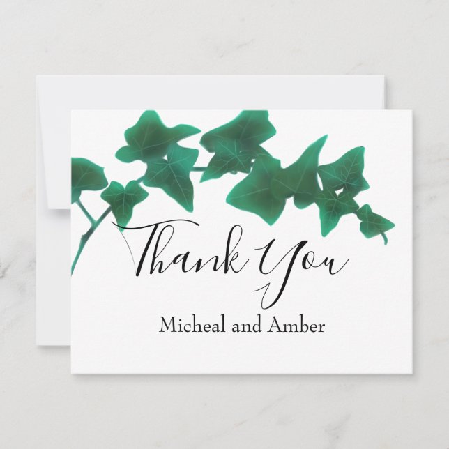 Carte De Remerciements Script de calligraphie classique en vert anglais i (Devant)