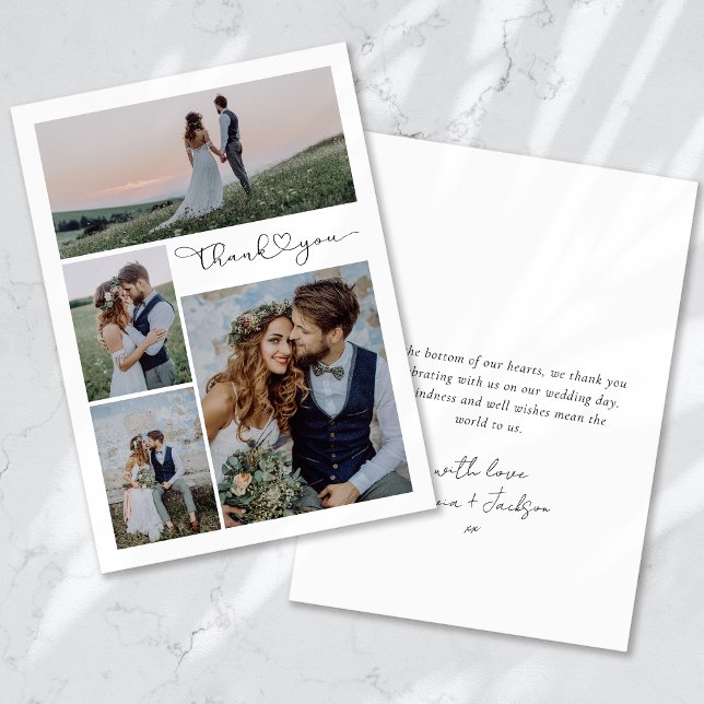Carte De Remerciements Script de calligraphie Mariage multiphoto (Créateur téléchargé)