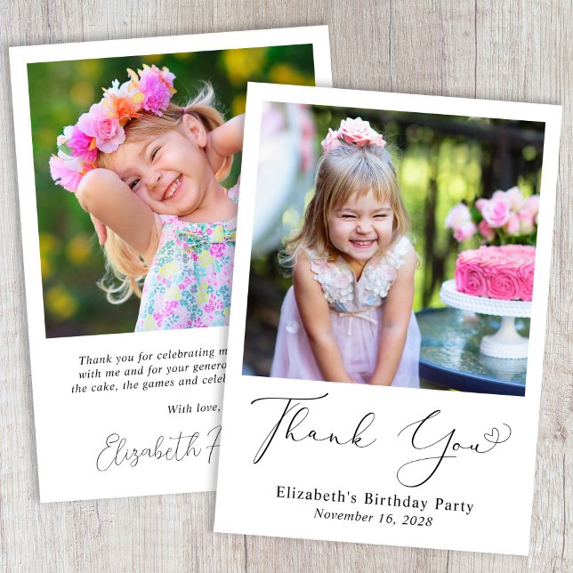 Carte De Remerciements Script de Coeur de Photo moderne Anniversaire (Créateur téléchargé)