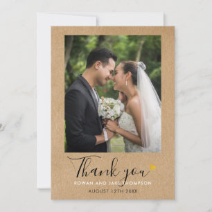 Carte De Remerciements Script de cœur doré Mariage Kraft rustique Photo