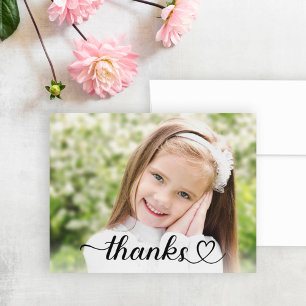Carte De Remerciements Script de cœur mignon Enfants Photo personnalisée