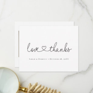 Carte De Remerciements Script de cœur minimal Photo personnalisée Amour e