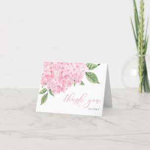 Carte De Remerciements Script de fleurs d'aquarelle d'Hydrangea rose