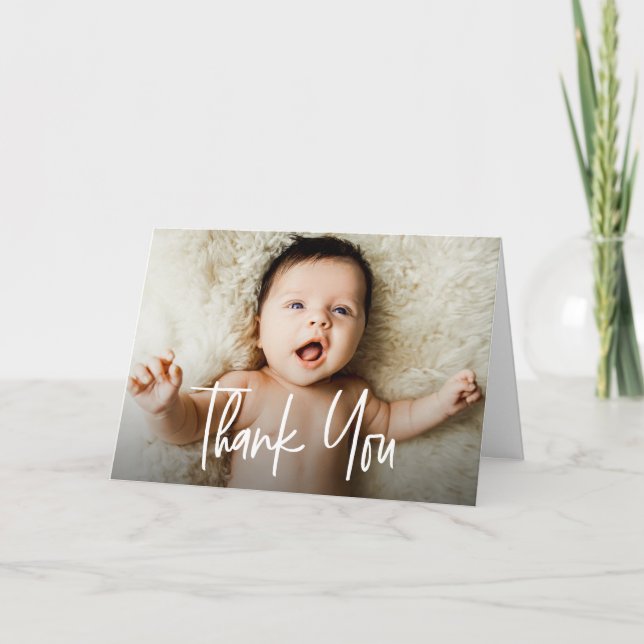 Carte De Remerciements Script de manutention moderne Horizontal Baby Phot (Devant)