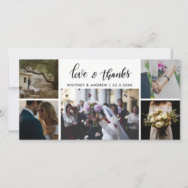 Carte De Remerciements Script de mariage cinq photos amour et remerciemen (Devant)