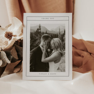 Carte De Remerciements Script de photo de mariage minimaliste en noir et