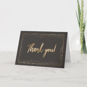 Carte De Remerciements Script de pinceau moderne Black & Faux Gold Foil