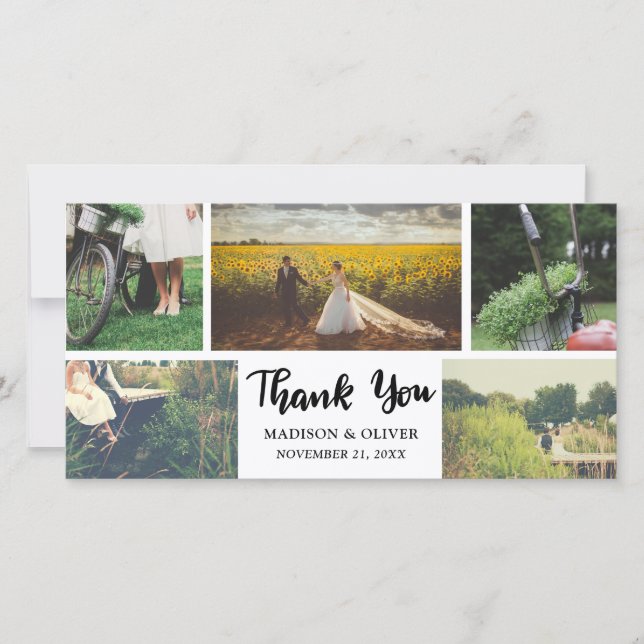 Carte De Remerciements Script de remerciement de mariage cinq collage pho (Devant)