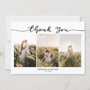 Carte De Remerciements Script de remerciement élégant pour trois photos d