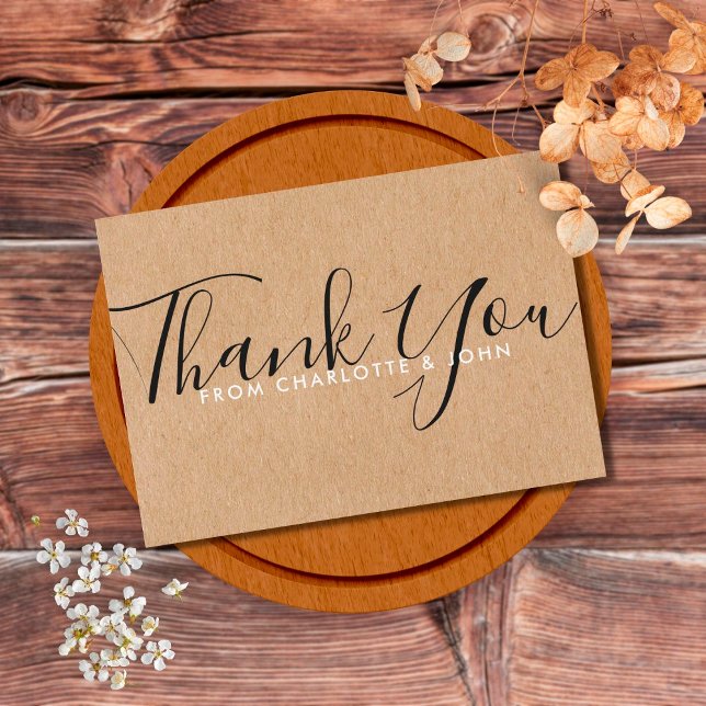 Carte De Remerciements Script de signature de Baby shower Kraft rustique (Créateur téléchargé)