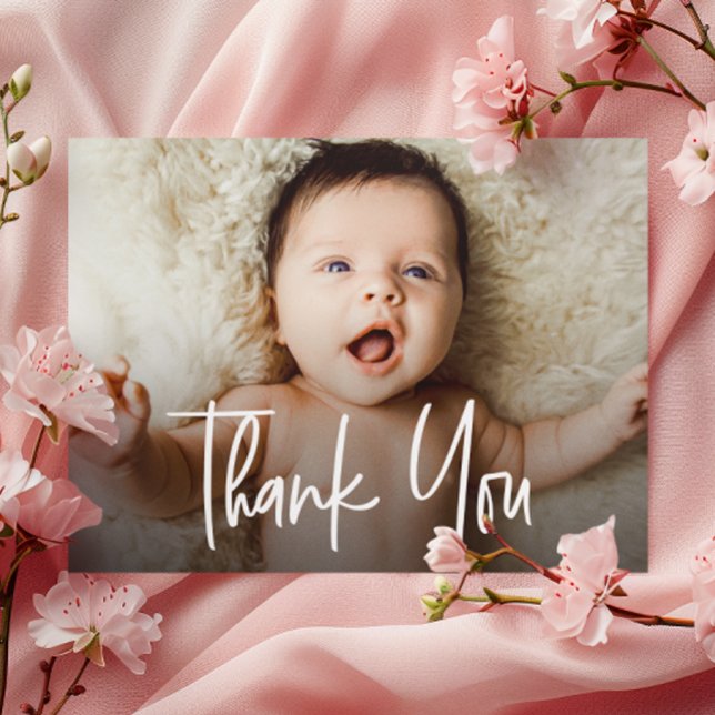 Carte De Remerciements Script de traitement de photos de bébé horizontal (Customizable horizontal baby photo thank you card.)