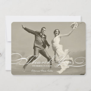 Carte De Remerciements Script Design Et Élégant Photo Simple Mariage