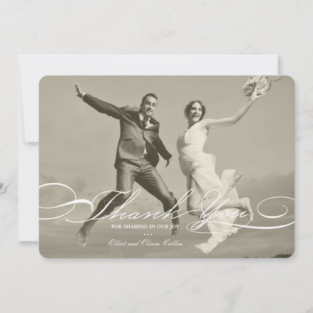 Carte De Remerciements Script Design Et Élégant Photo Simple Mariage (Devant)