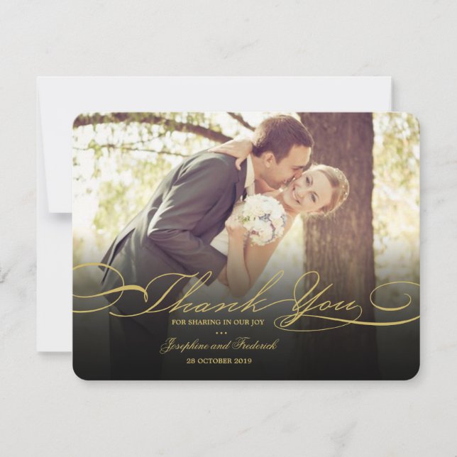 Carte De Remerciements Script Design Et Élégant Photo Simple Mariage (Devant)