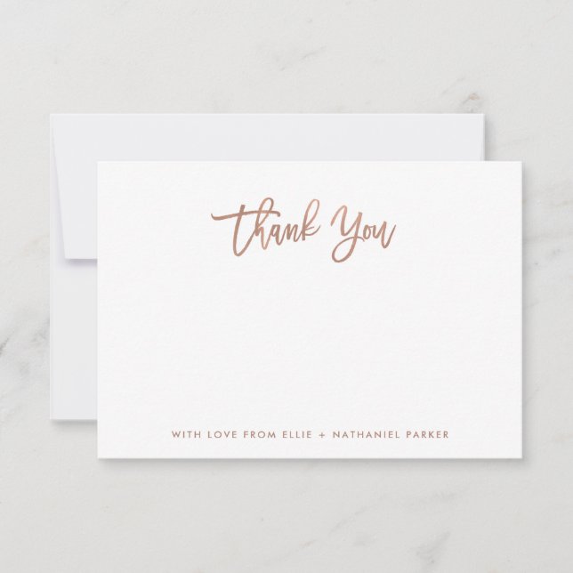 Carte De Remerciements Script d'or Rose moderne Faux (Devant)