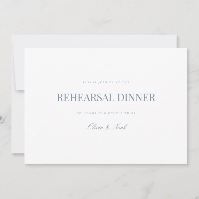 Carte De Remerciements Script Dusty Blue & White Rehearer Dinner Card (Devant)