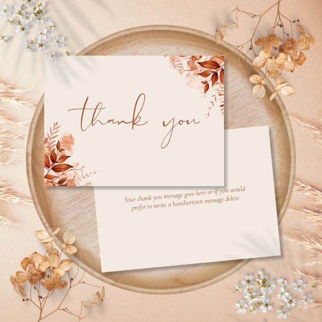 Carte De Remerciements Script élégant floral rustique personnalisé (Personalized Rustic Floral Elegant Script Thank You Card)