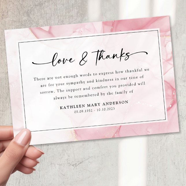Carte De Remerciements Script en marbre rose Sympathy Funérailles (Créateur téléchargé)