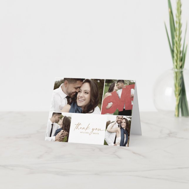 Carte De Remerciements Script Gold moderne 4 Photo Collage plié Mariage (Devant)
