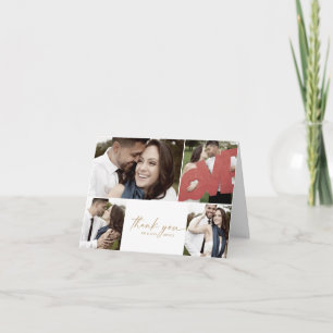 Carte De Remerciements Script Gold moderne 4 Photo Collage plié Mariage