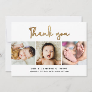 Carte De Remerciements Script Gold moderne Baby shower personnalisé 3 pho