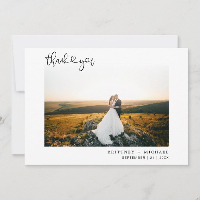 Carte De Remerciements Script Lettré à la main Coeur Photo Love & Thanks (Devant)