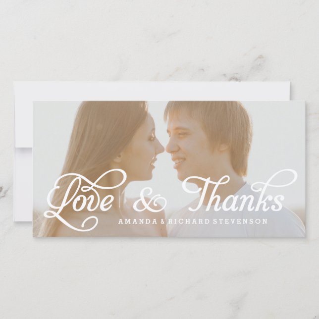 CARTE DE REMERCIEMENTS SCRIPT LOVE ET THANKS | PHOTO DE LA THANK YOU (Devant)