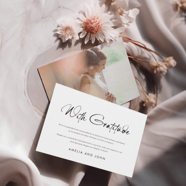 Carte De Remerciements Script manuscrit moderne noir photo blanche (Créateur téléchargé)