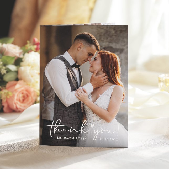 Carte De Remerciements Script manuscrit Sweet Love Heart Mariage Photo (Créateur téléchargé)