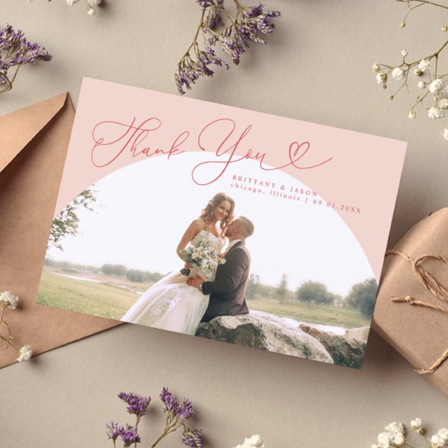 Carte De Remerciements Script Mariage Arche rose (Créateur téléchargé)