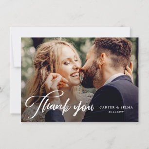 Carte De Remerciements Script minimal Mariage photo moderne