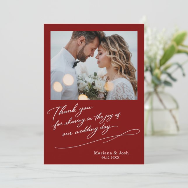 Carte De Remerciements Script Modern Wedding 2 Photos Thank You Card (Debout devant)