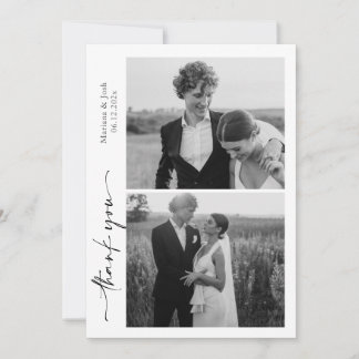 Carte De Remerciements Script Modern Wedding 2 Photos Thank You Card