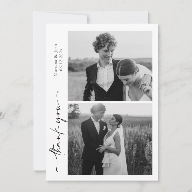 Carte De Remerciements Script Modern Wedding 2 Photos Thank You Card (Devant)