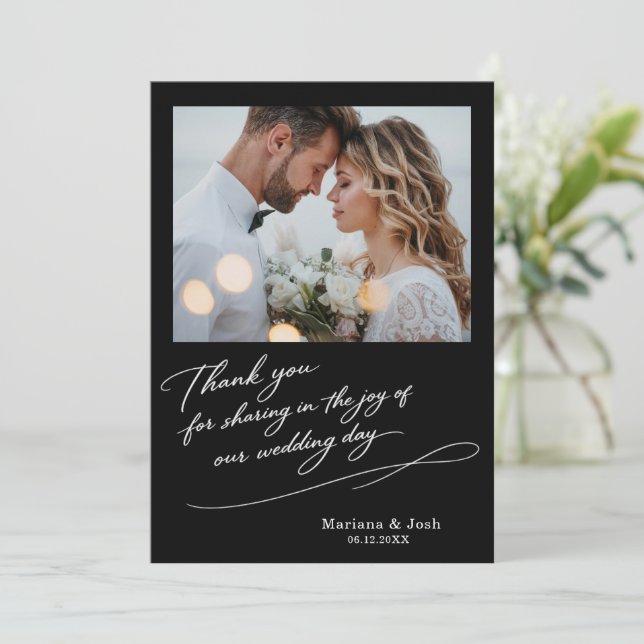Carte De Remerciements Script Modern Wedding 2 Photos Thank You Card (Debout devant)