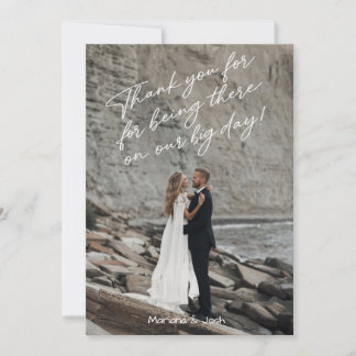 Carte De Remerciements Script Modern Wedding Photo Thank You Card