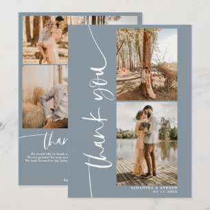 Carte De Remerciements Script moderne 5 photo mariage bleu poussiéreux me