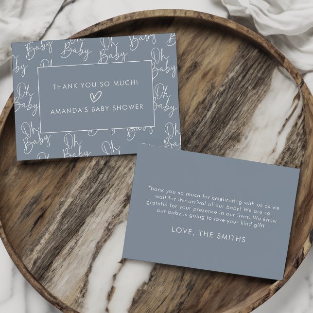 Carte De Remerciements Script moderne Bleu Oh Bébé Simple Baby shower pla (Créateur téléchargé)