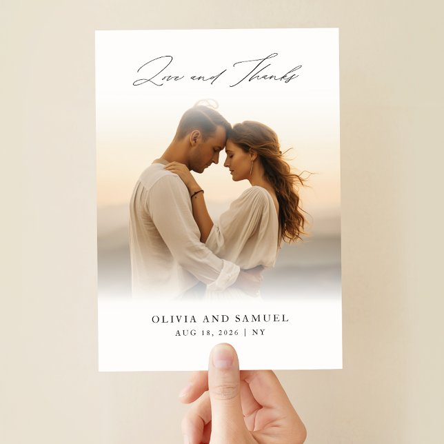 Carte De Remerciements Script moderne Boho Mariage superposition photo (Créateur téléchargé)