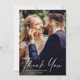 Carte De Remerciements Script Moderne Chic Minimaliste Photo Mariage