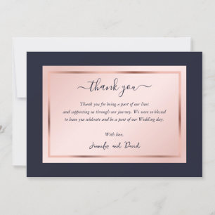 Carte De Remerciements Script moderne Marine bleu Blush Rose or