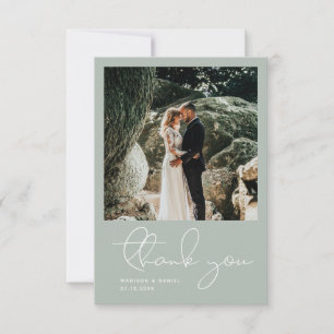 Carte De Remerciements Script moderne minimaliste photo Mariage bleu simp