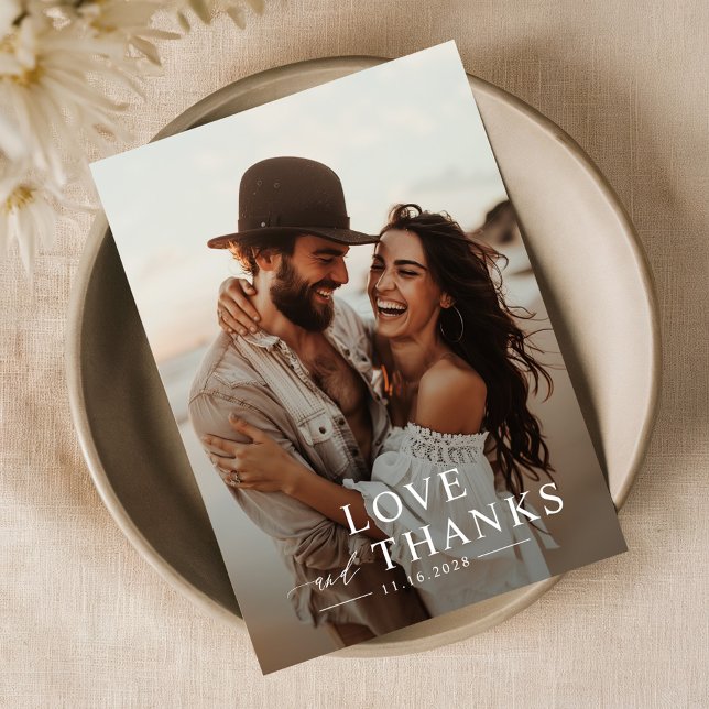 Carte De Remerciements Script moderne Photo Mariage simple (Créateur téléchargé)