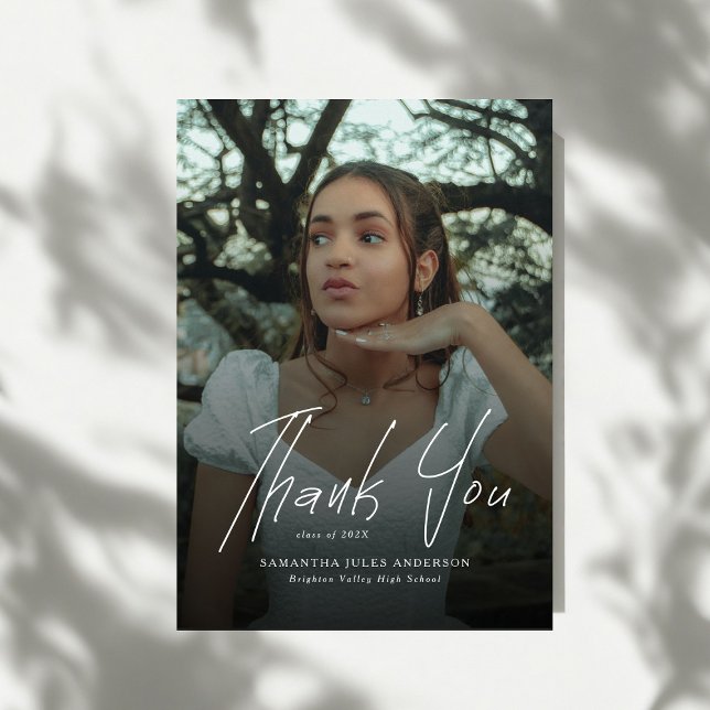 Carte De Remerciements Script Moderne Photo Simple Remise des Diplômes Ly (Créateur téléchargé)