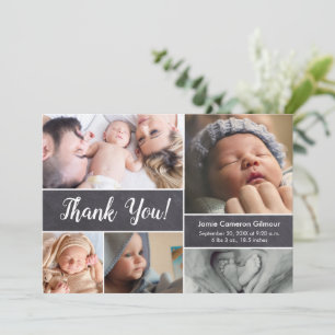 Carte De Remerciements Script moderne Photos Chalkboard Baby boy Douche