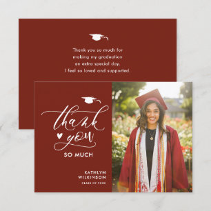 Carte De Remerciements Script moderne rouge élégant Photo Simple Graduati