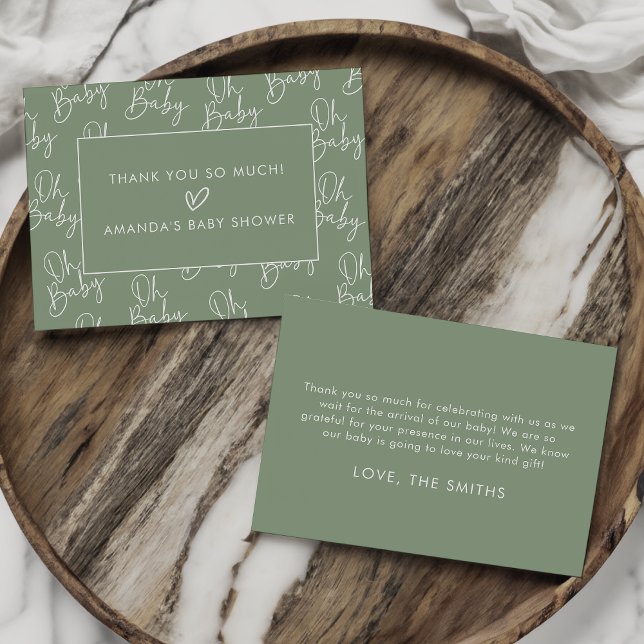 Carte De Remerciements Script moderne Sage Oh Baby Simple Baby shower pla (Créateur téléchargé)