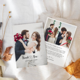 Carte De Remerciements Script Morden minimaliste avec photo Mariage du co