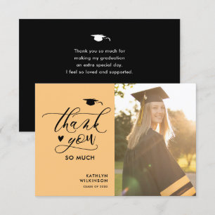 Carte De Remerciements Script noir moderne minimaliste photo Graduation